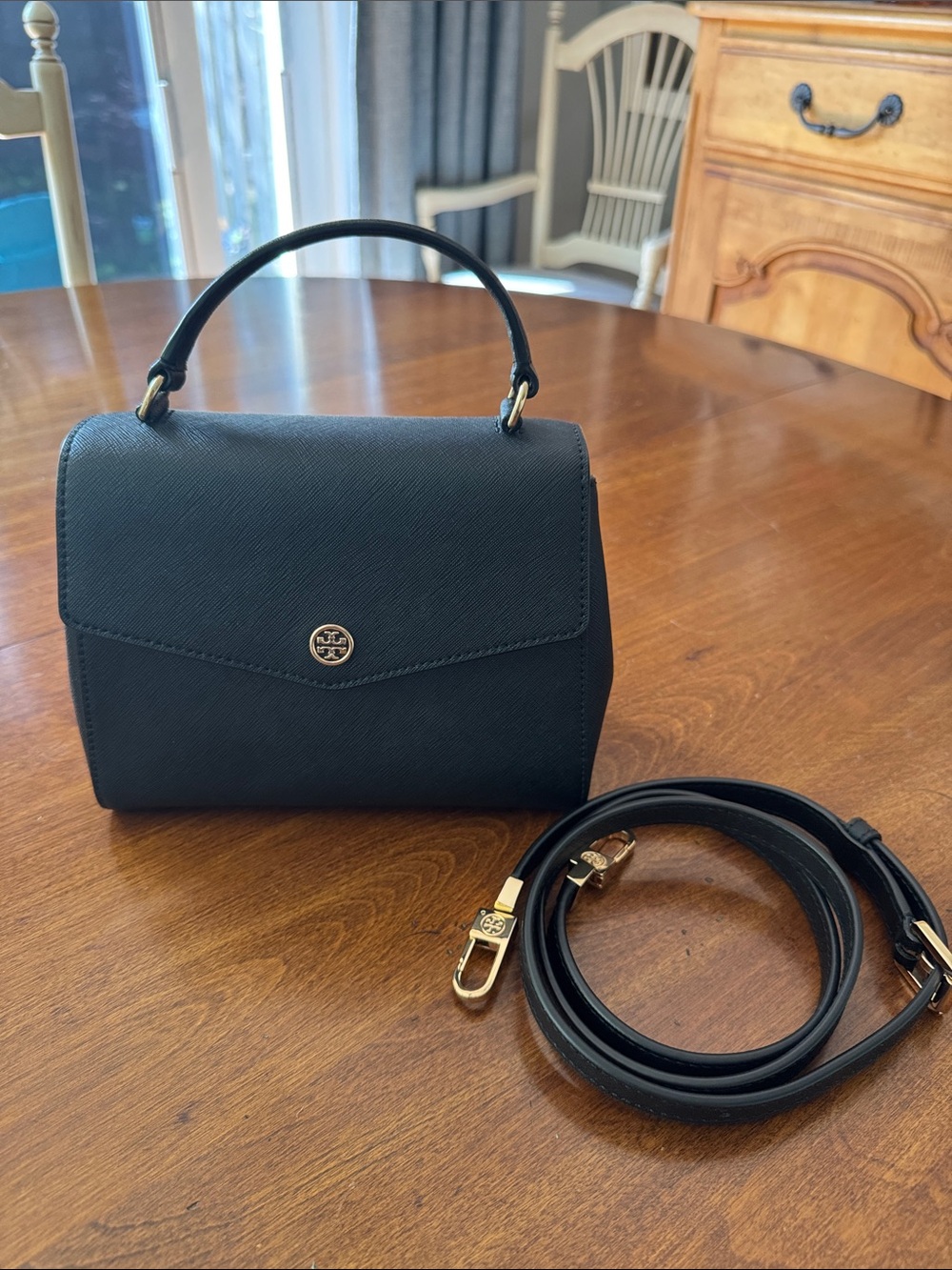 Tory Burch Black Top Handle Crossbody with Gold Hardware